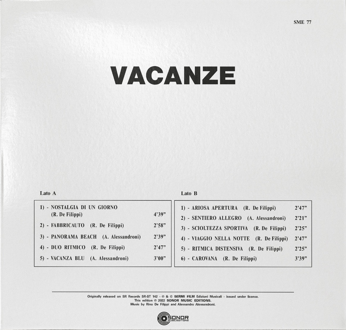 A.Alessandroni 和 R.De Filippi - VACANZE LP